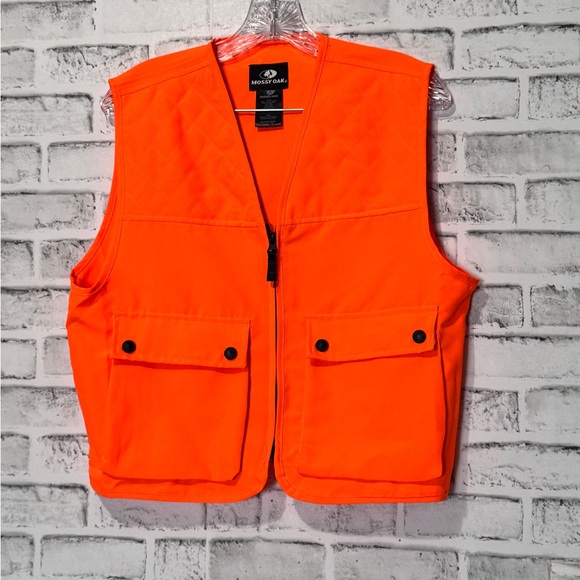 Mossy Oak Blaze Orange Outdoor Vest youth size 14/16 high visibility pockets - Picture 1 of 8